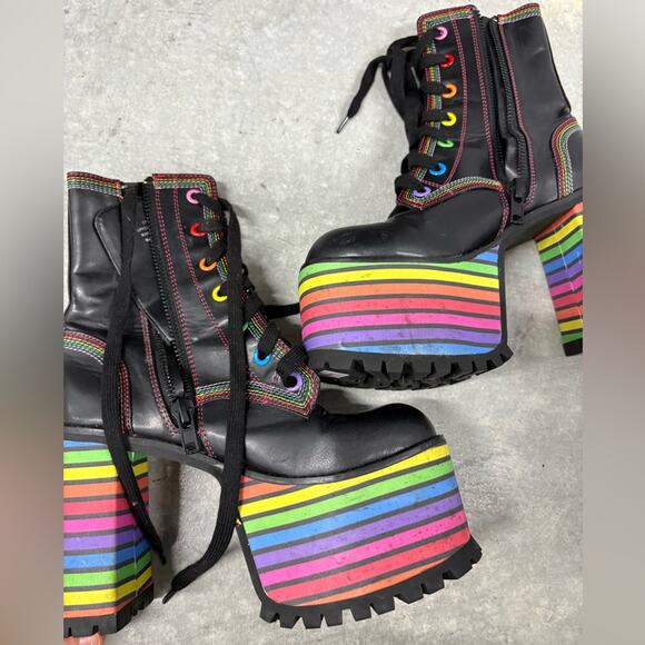 DOLLS KILL CLUB EXX sissy that walk platform rainbow boot 8 festival goth grunge - Picture 4 of 5